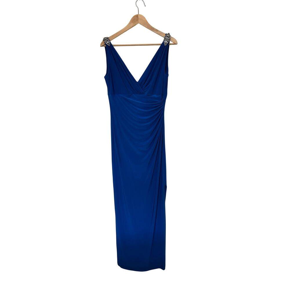 Lauren Ralph Lauren Rhinestone Ruched Gown Dress 8 Blue